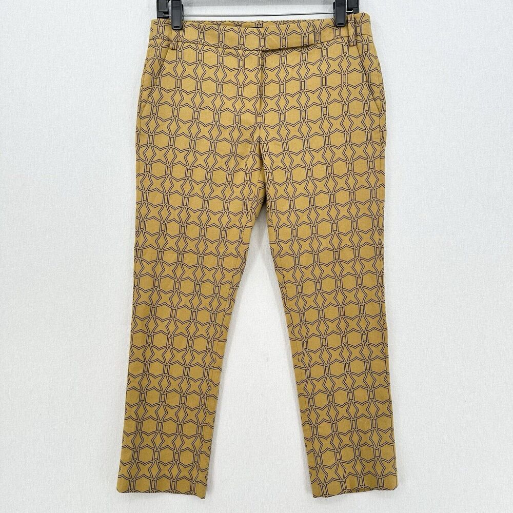 Mustard Yellow Pants Tibi Womens 2 Slim Crop Cotton Throwing Stars Career Preppy